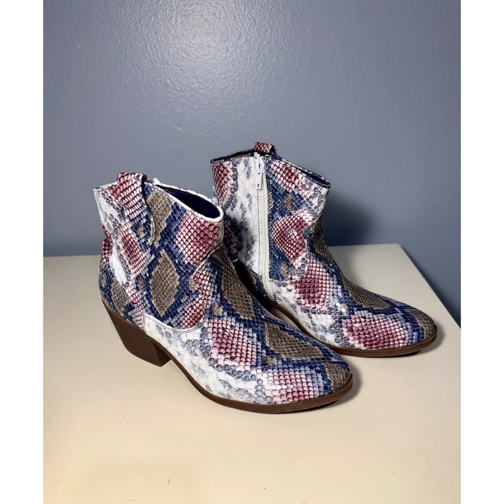 Top Moda Winnie Snakeskin Print Ankle Boots Blue Pink Western Booties TC-WINNIE